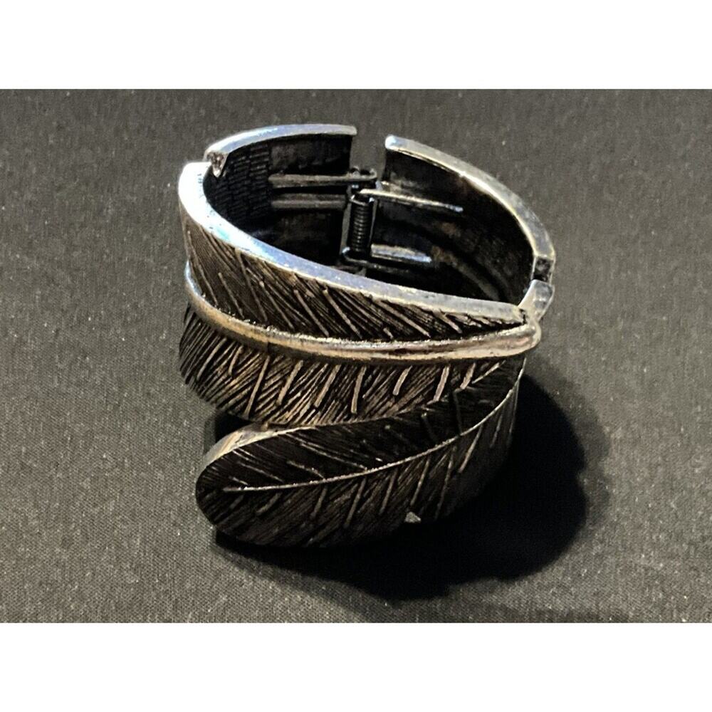 Adj. Hinged Wide Cuff Leaf Shaped Bracelet 6in unopened
